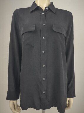 Equipment black 100% Silk long sleeve button front shirt ladies Large